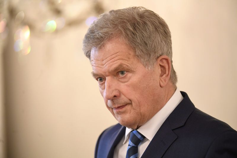 Finnish President Sauli Niinisto speaks during a news meeting about