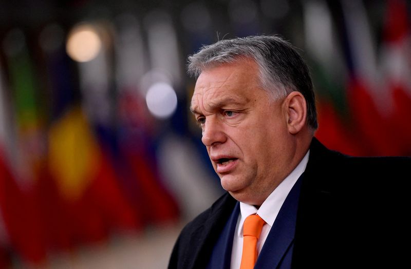 FILE PHOTO: Hungarian Prime Minister Viktor Orban speaks on arrival