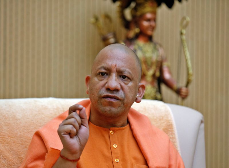 Yogi Adityanath gestures during an interview with Reuters in Lucknow