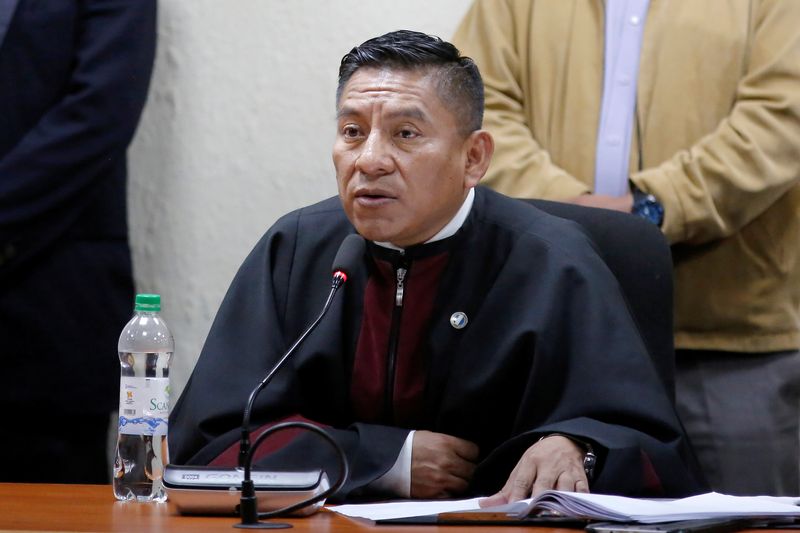 Judge Pablo Xitumul speaks during trial of former Guatemala’s Vice-President