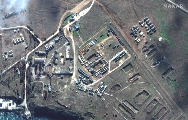 A satellite image shows new deployments and military equipment in