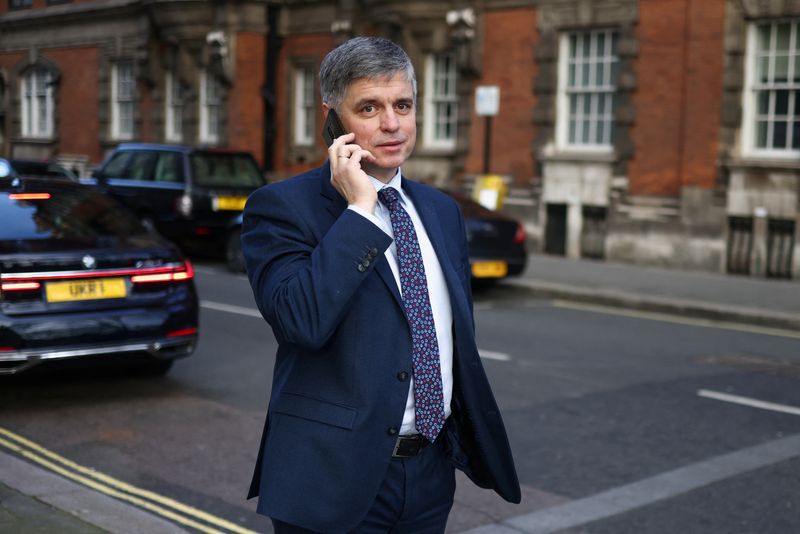 Ukraine’s ambassador to the UK, Vadym Prystaiko walks in Westminster