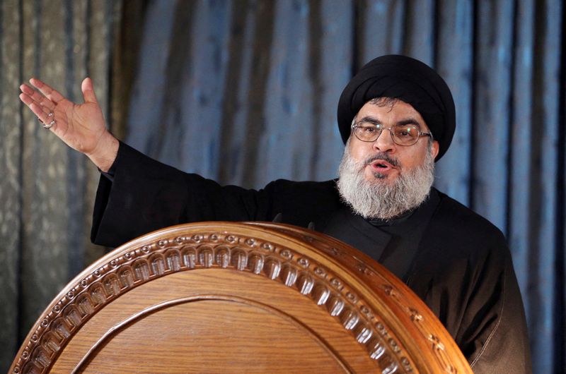 FILE PHOTO: Lebanon’s Hezbollah leader Hassan Nasrallah addresses supporters during