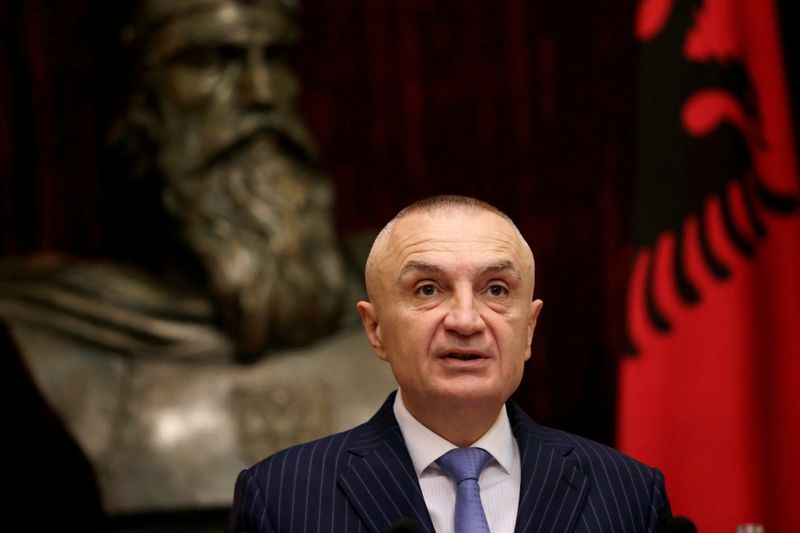 FILE PHOTO: Albanian President Ilir Meta delivers a speech during