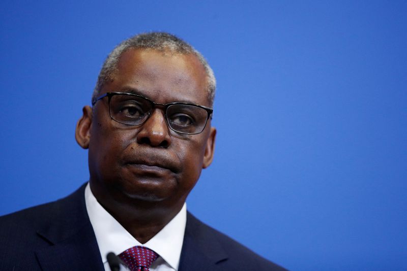 U.S. Defence Secretary Lloyd Austin attends a news conference, in
