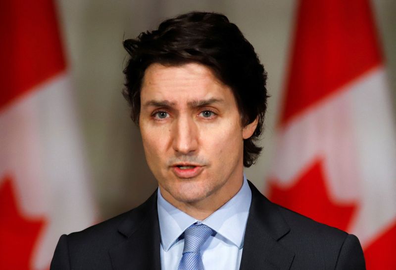 Canada’s Prime Minister Justin Trudeau attends a news conference about