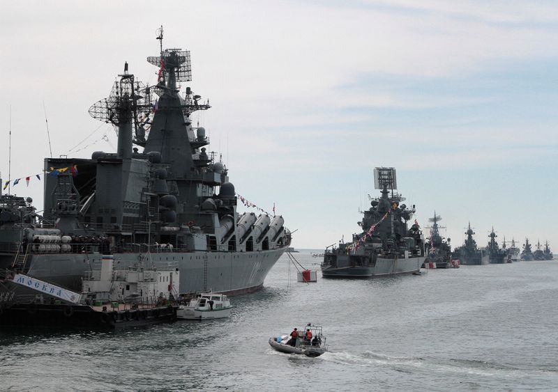 FILE PHOTO: Russian Navy vessels are anchored in a bay
