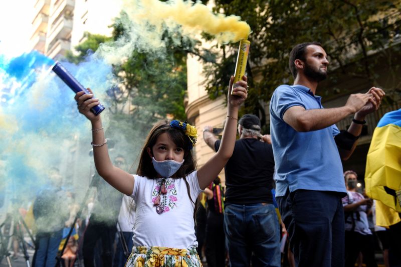 People protest in support of Ukraine, in Buenos Aires