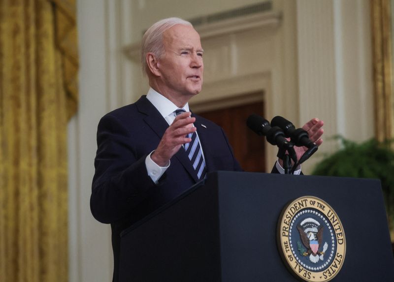 U.S. President Joe Biden speaks about Russia’s attack on Ukraine