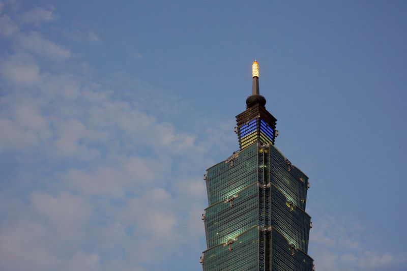 Taipei 101 is lit up in colours of the Ukrainian