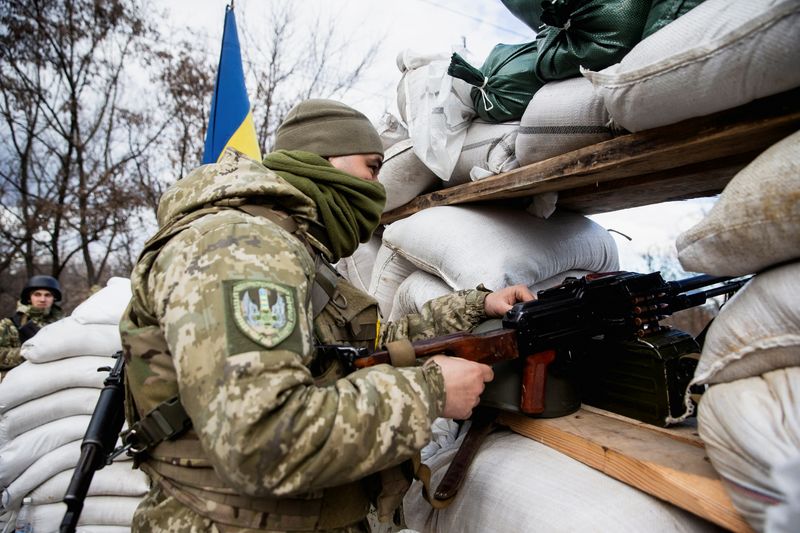 FILE PHOTO: A Ukrainian service member is seen at a