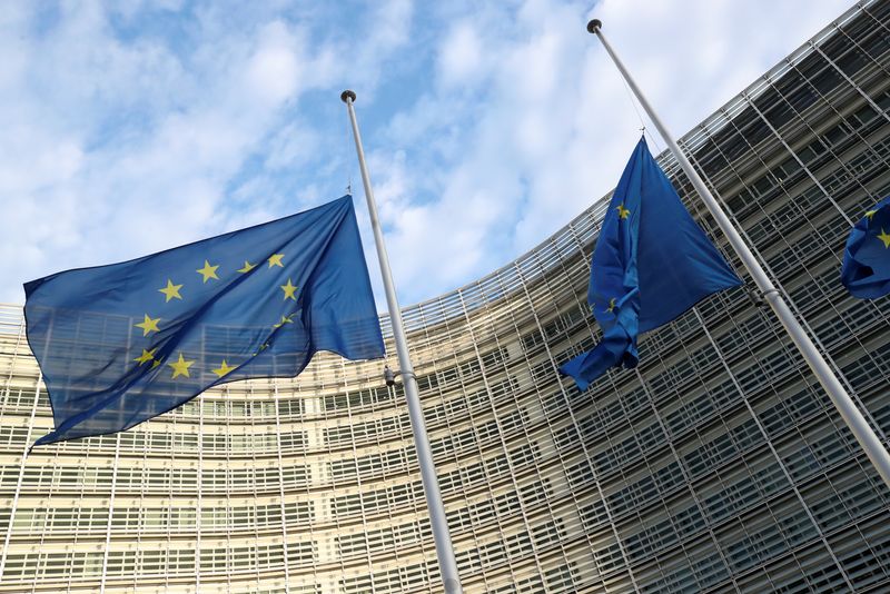EU flags flutter at half mast in memory of late