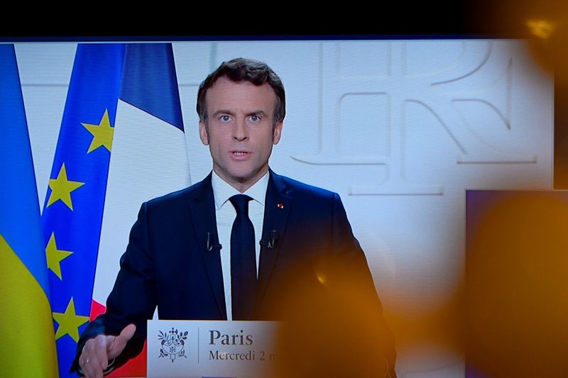French President Macron gives a televised speech on the Russian