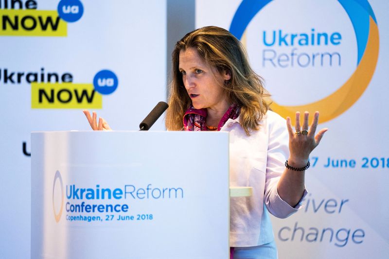 FILE PHOTO: Canada’s Foreign Minister Chrystia Freeland speaks during the