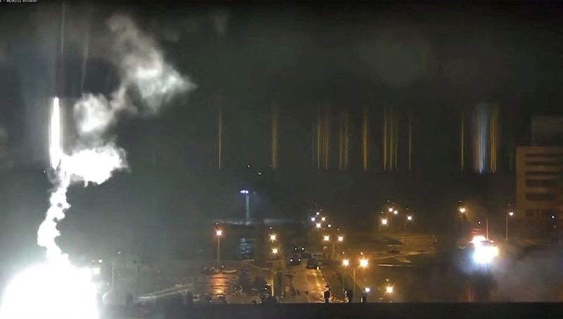 Surveillance camera footage shows a flare landing at the Zaporizhzhia