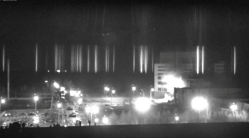 Surveillance camera footage shows Zaporizhzhia nuclear power plant following shelling