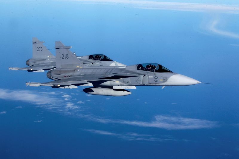 FILE PHOTO: Sweden’s Air Force “Grippen” fighters are seen as