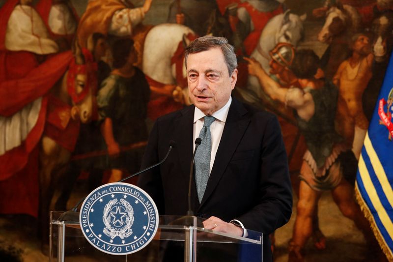 Italian Prime Minister Mario Draghi makes a statement on the