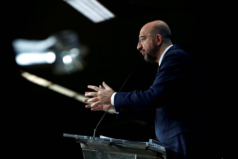 FILE PHOTO: EU Council President Charles Michel attends a news