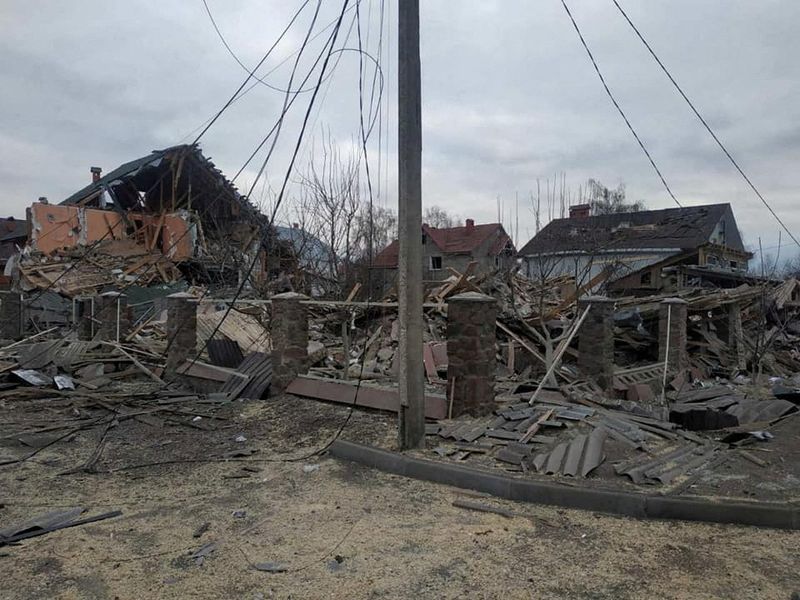 A view shows residential buildings damaged by shelling in Zhytomyr