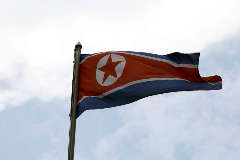 FILE PHOTO: A North Korean flag flutters at the North