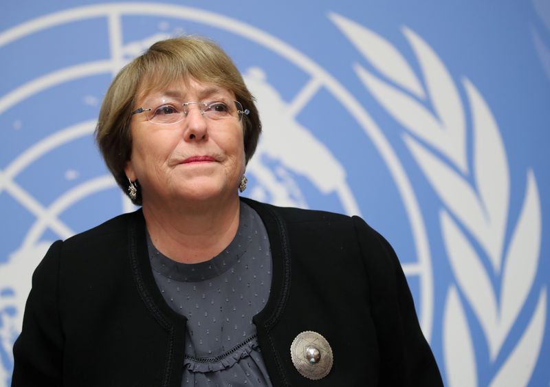 UN High Commissioner for Human Rights Bachelet attends a news