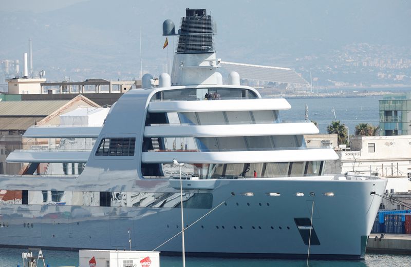 Roman Abramovich’s super yacht Solaris is seen at Barcelona Port