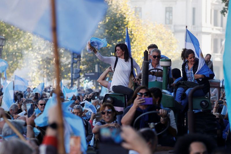 Argentine farmers protest against new export taxes, in Buenos Aires