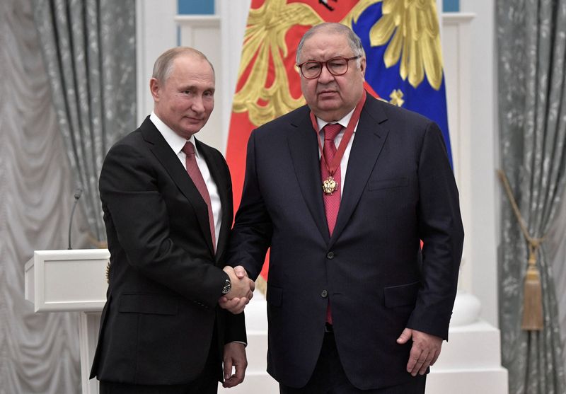 FILE PHOTO: Russian President Putin and Russian businessman Usmanov attend