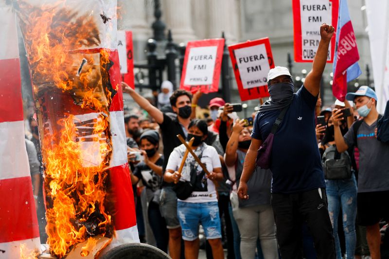 Demonstrators protest against government’s agreement with the IMF, in Buenos