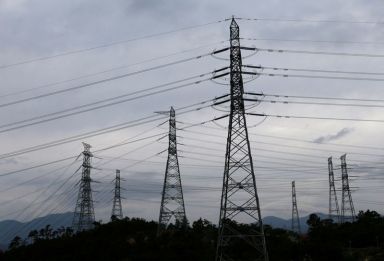 FILE PHOTO: Power transmission towers are seen near the plant
