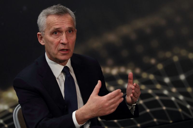 NATO Secretary General Stoltenberg speaks during an interview with Reuters