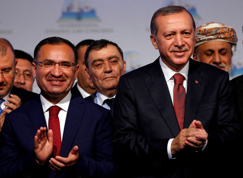 FILE PHOTO: Turkish President Erdogan is pictured (R) during the