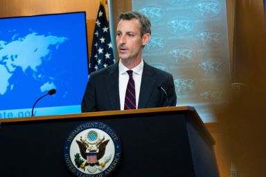 FILE PHOTO: U.S. State Department spokesperson Ned Price speaks during