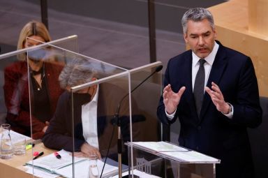 Austrian Chancellor Nehammer addresses the Parliament in Vienna