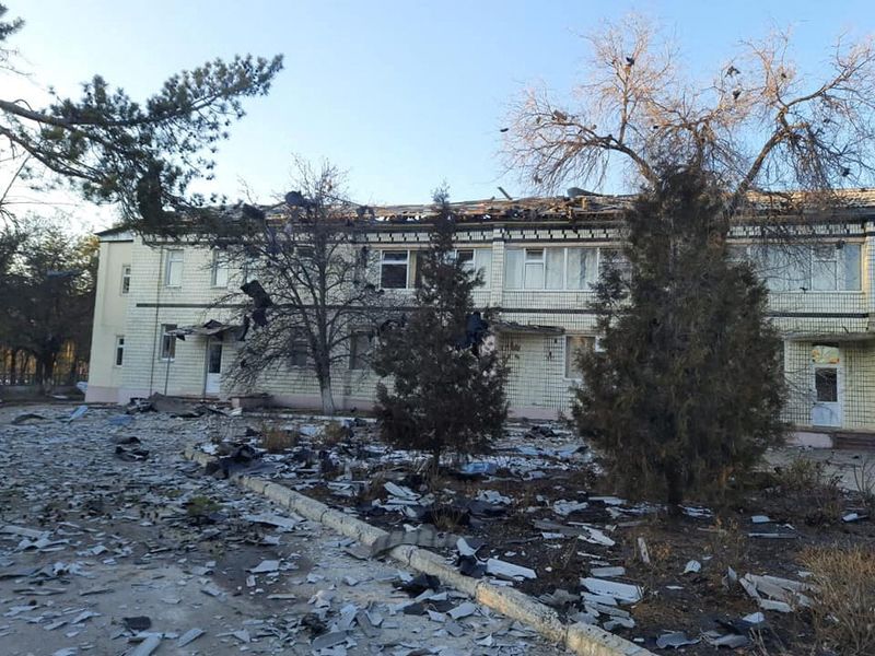 A view shows a hospital damaged by shelling in Sievierodonetsk
