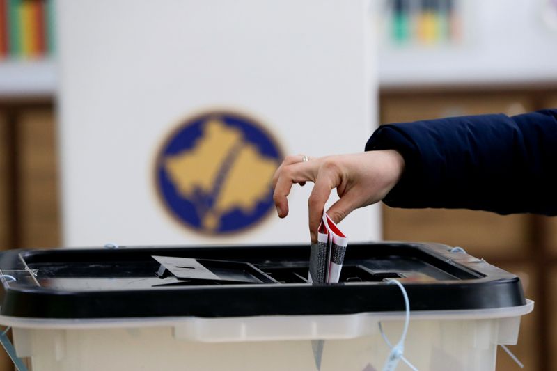 FILE PHOTO: A voter casts a ballot during parliamentary elections