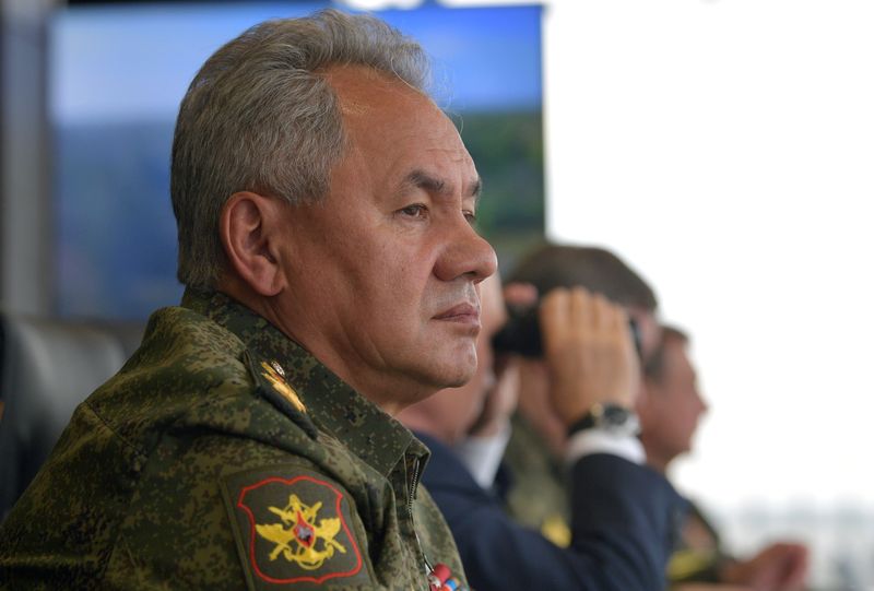 FILE PHOTO: Russian Defence Minister Shoigu observes “Zapad-2021” military exercise