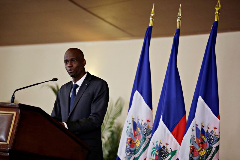 FILE PHOTO: Haiti’s President Moise speaks during the investiture ceremony