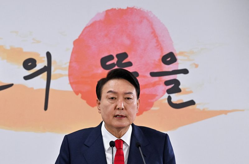 South Korea’s president-elect Yoon Suk-yeol holds a news conference about