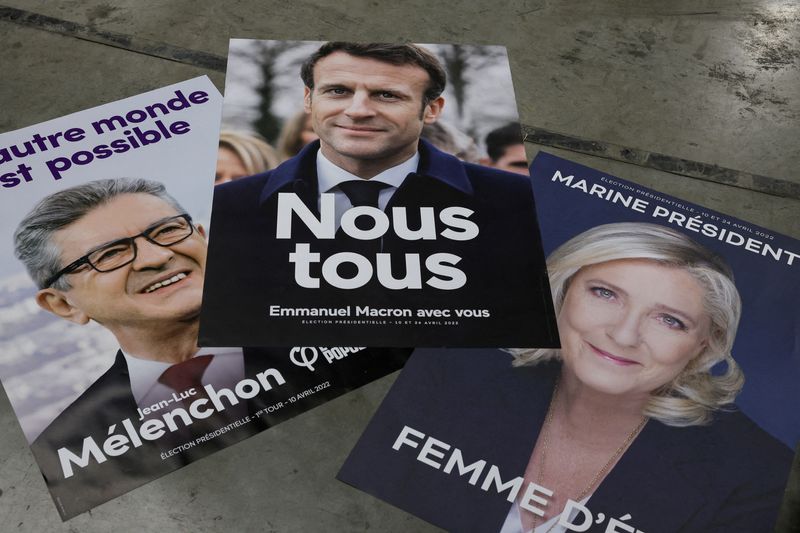 FILE PHOTO: Official campaign posters of French presidential election candidates