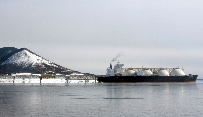 FILE PHOTO: A Japanese-made liquefied natural gas carrier is anchored