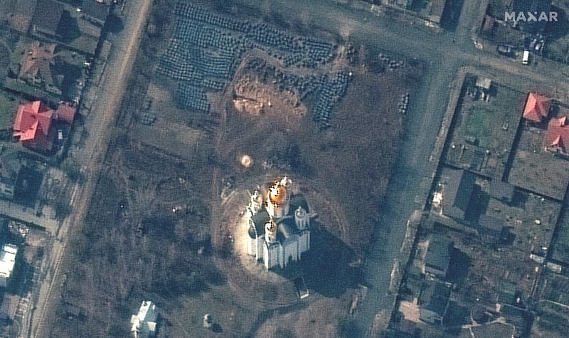 A satellite image shows the grave site near the Church