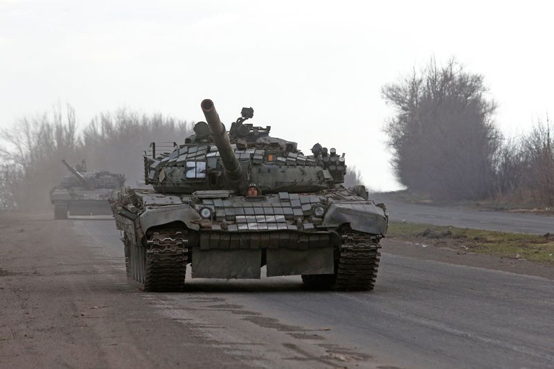 A view shows an armoured convoy of pro-Russian troops near