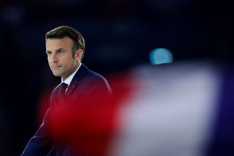 FILE PHOTO: French President Macron holds election rally, in Nanterre