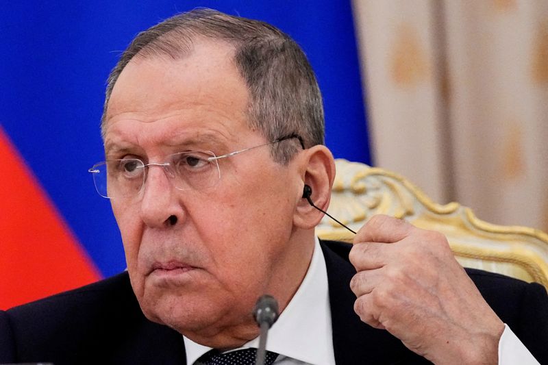 Russian Foreign Minister Sergei Lavrov attends a news conference, in