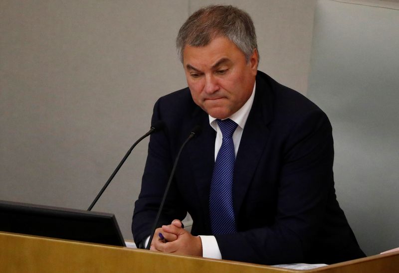 Russian parliament speaker Volodin attends a session during a vote