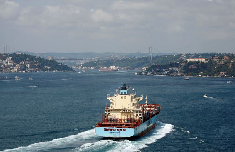 FILE PHOTO: An oil tanker passes through the Bosphorus to