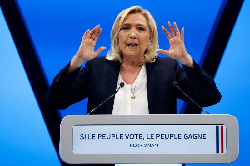 French far-right presidential candidate Le Pen campaigns in Perpignan