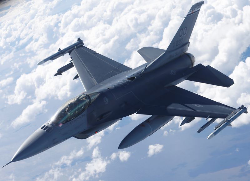 A U.S. Air Force F-16 fighter taking part in the